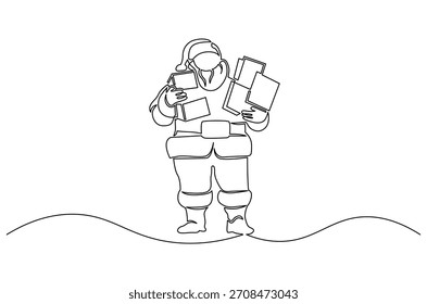 Dibujo continuo de una línea de regalo festivo de Navidad de Santa Claus. Ilustración de dibujo de una sola línea de Santa claus con regalo. Arte vectorial de concepto de Navidades felices 2025. Ilustración de línea de Doodle.