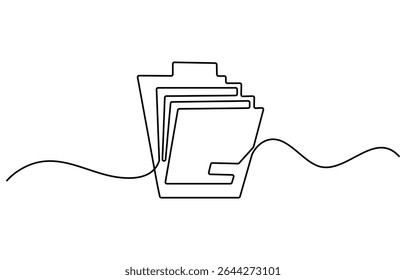 Continuous one line drawing of file folder document. One line drawing illustration of document. Paperwork, Business concept line art. Editable outline