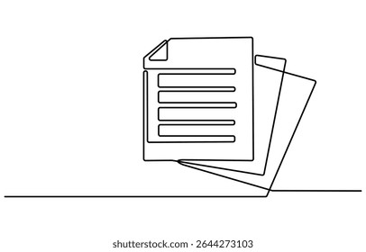 Continuous one line drawing of file folder document. One line drawing illustration of document. Paperwork, Business concept line art. Editable outline