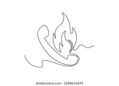 Continuous one line drawing fire emergency telephone. SOS concept. Single line draw design vector graphic illustration.