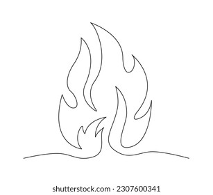 Continuous one line drawing of fire. Fire flame single line art vector illustration. Editable stroke.