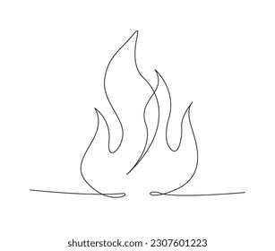 Un contínuo disparo de una línea. Ilustración vectorial de una sola línea de llama de fuego. Trazo editable.