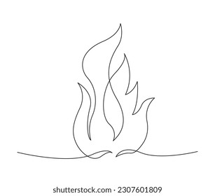 Continuous one line drawing of fire. Fire flame single line art vector illustration. Editable stroke.