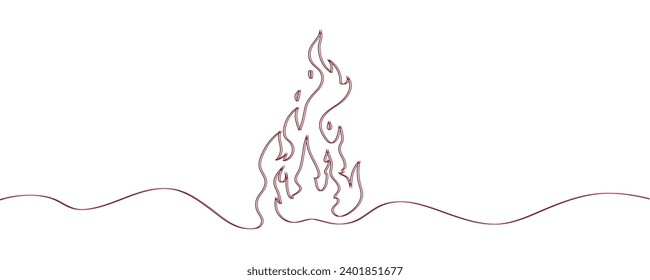 Continuous one line drawing of fire. Flame single line vector illustration.