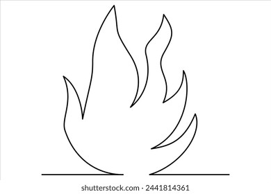 Continuous one line drawing fire art Vector illustration of white background