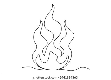 Continuous one line drawing fire art Vector illustration of white background