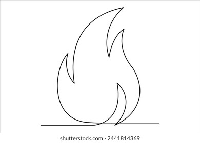 Continuous one line drawing fire art Vector illustration of white background
