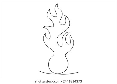 Continuous one line drawing fire art Vector illustration of white background