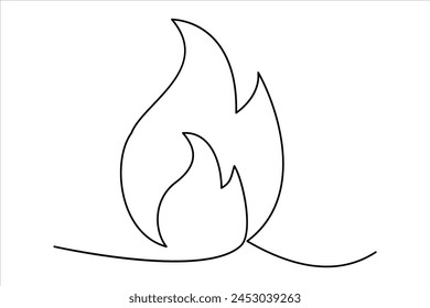 Continuous one line drawing fire art Vector illustration of white background
