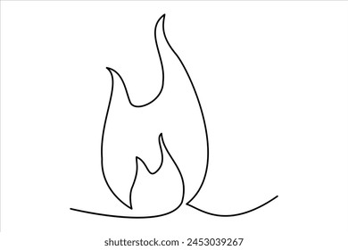 Continuous one line drawing fire art Vector illustration of white background
