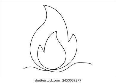 Continuous one line drawing fire art Vector illustration of white background
