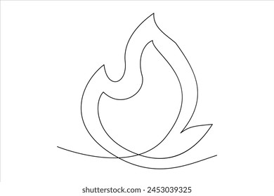 Continuous one line drawing fire art Vector illustration of white background
