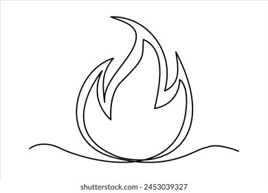 Continuous one line drawing fire art Vector illustration of white background
