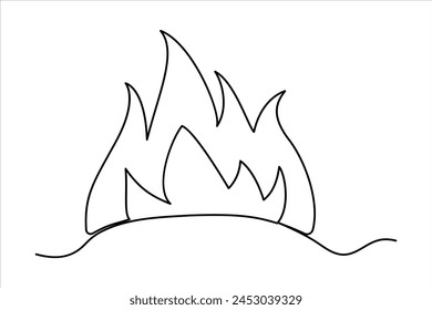 Continuous one line drawing fire art Vector illustration of white background
