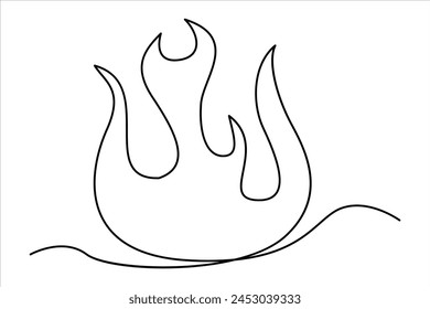 Continuous one line drawing fire art Vector illustration of white background
