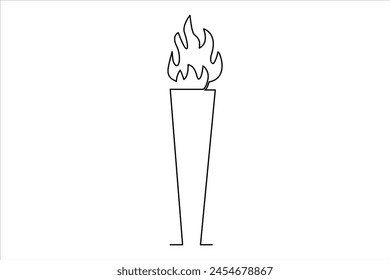 Continuous one line drawing fire art Vector illustration of white background