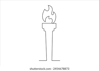 Continuous one line drawing fire art Vector illustration of white background