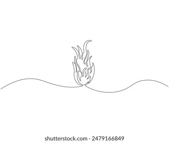 Continuous one line drawing of fire flame. One line drawing illustration of fire. Bonfire concept single line. Editable outline.

