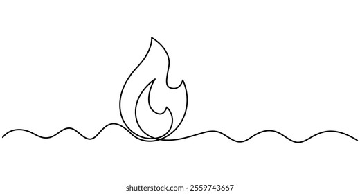 Continuous one line drawing fire art Vector illustration of white background, Continuous Line Drawing of Campfire Icon. Hand Drawn Symbol Vector Illustration, Bonfire in one continuous line art drawn.