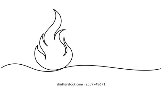 Continuous one line drawing fire art Vector illustration of white background, Continuous Line Drawing of Campfire Icon. Hand Drawn Symbol Vector Illustration, Bonfire in one continuous line art drawn.