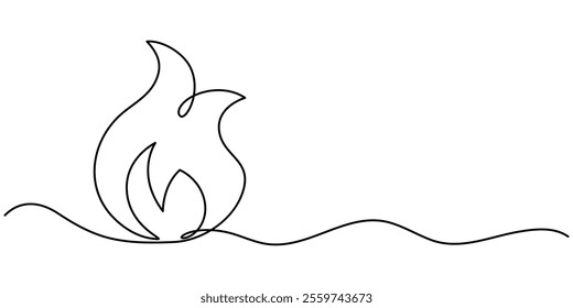 Continuous one line drawing fire art Vector illustration of white background, Continuous Line Drawing of Campfire Icon. Hand Drawn Symbol Vector Illustration, Bonfire in one continuous line art drawn.