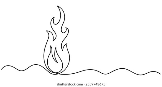 Continuous one line drawing fire art Vector illustration of white background, Continuous Line Drawing of Campfire Icon. Hand Drawn Symbol Vector Illustration, Bonfire in one continuous line art drawn.