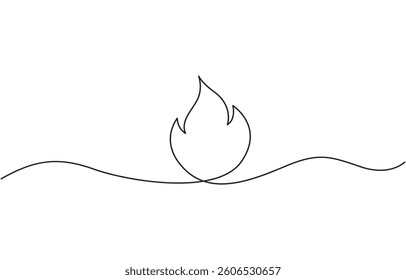 Continuous one line drawing of fire flames design. Fire in single line draw illustration, Minimalist continuous one line drawing of a flame icon for heat, Fire, and energy concept design.
