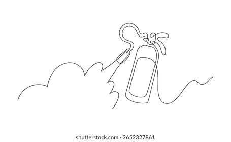 Desenho contínuo de uma linha de um extintor de incêndio. Ícone linear minimalista do equipamento de proteção contra incêndios. Ilustração vetorial para emergências, sinais de segurança e temas de proteção contra incêndio.