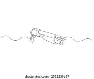 Dibujo continuo de una línea de escopeta de armas de fuego. Ilustración de dibujo de una línea de escopeta. Concepto de equipo de soldado arte de línea. Esquema editable