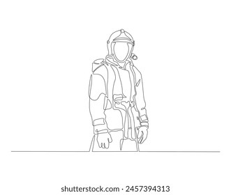 Continuous one line drawing of the firefighter in protective uniform. One line drawing illustration concept for international firefighter day. Firefighter concept continuous line. Editable outline