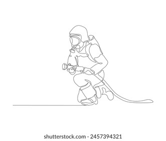 Continuous one line drawing of the firefighter in protective uniform. One line drawing illustration concept for international firefighter day. Firefighter concept continuous line. Editable outline