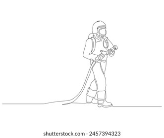 Continuous one line drawing of the firefighter in protective uniform. One line drawing illustration concept for international firefighter day. Firefighter concept continuous line. Editable outline