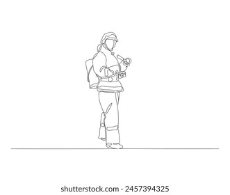 Continuous one line drawing of the firefighter in protective uniform. One line drawing illustration concept for international firefighter day. Firefighter concept continuous line. Editable outline