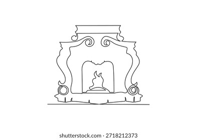 Dibujo continuo de una línea de chimenea para calentador de casa. Ilustración de dibujo de una sola línea de calentador para casa. Chimeneas acogedoras y Arte vectorial de concepto de calefacción de chimenea. ilustración de línea Doodle.