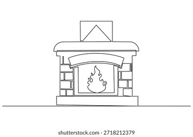 Desenho contínuo de uma linha de Lareira para aquecedor de casa. Ilustração de desenho de linha única de aquecedor para casa. Acolhedor Fireplaces e Chimney Aquecimento conceito de arte vetorial. ilustração de linha Doodle.