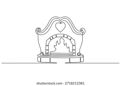Continuous one line drawing of Fireplace for house heater. Single line drawing illustration of Heater for house. Cozy Fireplaces and Chimney Heating concept vector art. Doodle line illustration.