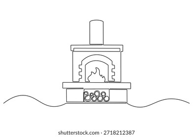 Dibujo continuo de una línea de chimenea para calentador de casa. Ilustración de dibujo de una sola línea de calentador para casa. Chimeneas acogedoras y Arte vectorial de concepto de calefacción de chimenea. ilustración de línea Doodle.