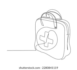 Continuous one line drawing of first aid kit box. simple first aid bag line art vector illustration. Editable stroke.