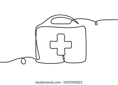 Continuous one line drawing of first aid kit box. medical box line art vector illustration.