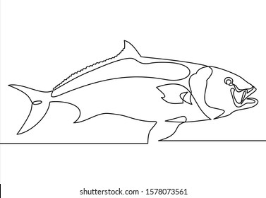 Continuous one line drawing fish. vector illustration. Black and white.