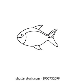 Continuous one line drawing a fish. Vector illustration perfect for greeting cards, party invitations, posters, stickers, clothing. Silhouette of a fish icon. Food concept