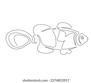 Continuous one line drawing of fish. Simple clown fish or butterfly fish outline vector illustration.