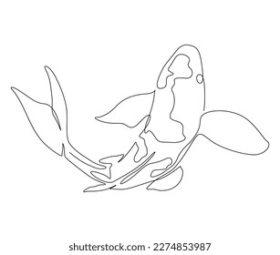 Dibujo continuo de una línea de pescado. Simple ilustración vectorial del contorno del pez koi.