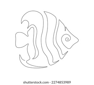 Continuous one line drawing of fish. Simple marine ray-finned fish or butterfly fish outline vector illustration.