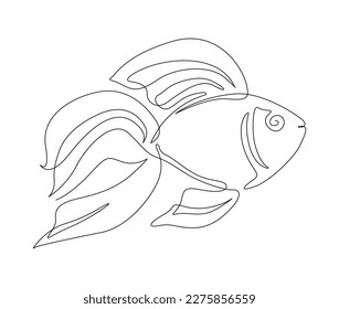 Continuous one line drawing of fish. Simple aquarium fish outline vector illustration. 