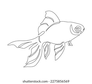 Continuous one line drawing of fish. Simple golden fish outline vector illustration.
