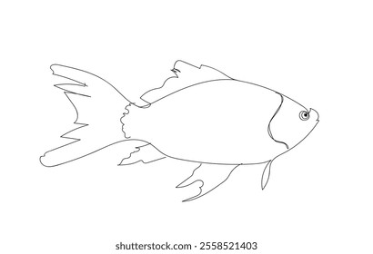 Continuous one line drawing a fish. Vector illustration perfect for greeting cards, party invitations, posters, stickers, clothing. Silhouette of a fish icon. Food concept. Hand made vector not AI 