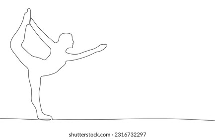 Continuous one line drawing fit gym woman. Yoga pose vector hand drawn silhouette clipart. Sketch isolated on white background