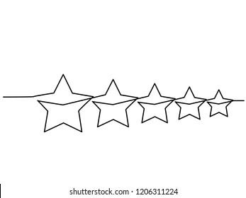 Continuous one line drawing. Five stars customer product rating review icon. Vector illustration