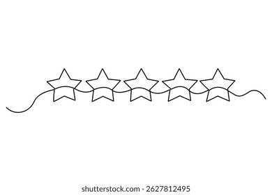 Continuous one line drawing of five star rating Concept of rating service and customer reviews vector illustration
